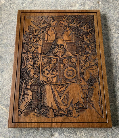 HERMES TRISMEGISTUS - De Chemica Senioris (1566) - Carved Walnut Tablet
