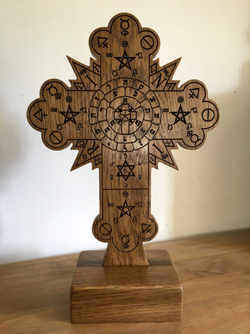 STANDING ROSE CROSS - Carved in solid oak (Hermetic Altar Piece)
