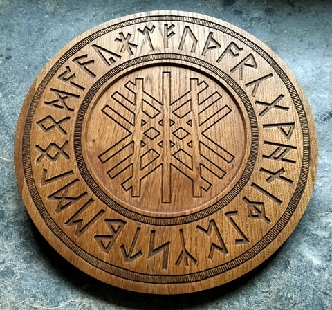 Large Oak Carved RUNE DIVINATION BOARD // Altar Piece - Anglo-Saxon Futhorc