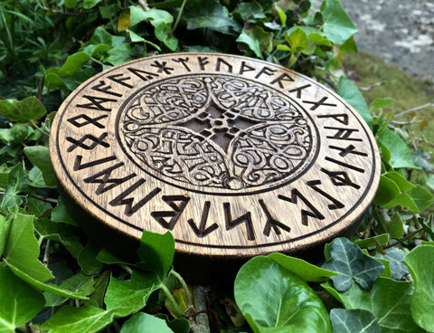FUTHORC RUNE PENTACLE - Oak Carved Altar piece (Anglo-Saxon Runes)