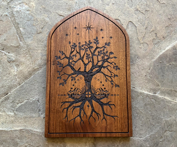 THE CROSSROADS Altar Stele - Carved in Solid Walnut (Hanging Altar Tablet)
