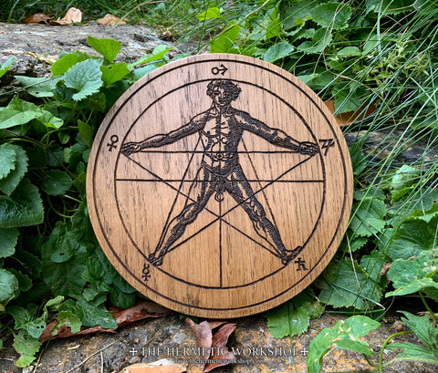 THE AGRIPPA PENTACLE - Earth Pentacle Carved in Solid Oak (Cornelius Agrippa)
