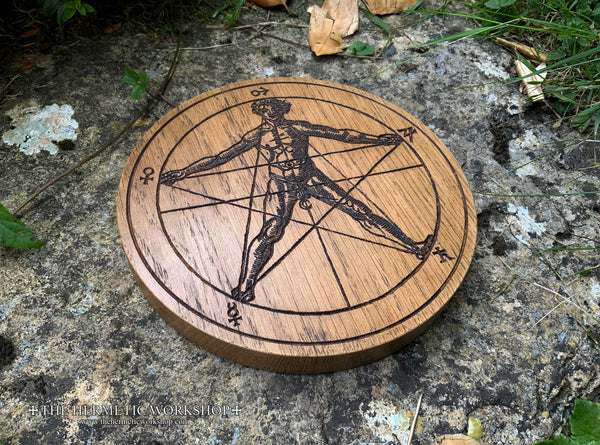 THE AGRIPPA PENTACLE - Earth Pentacle Carved in Solid Oak (Cornelius Agrippa)