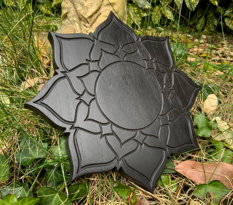 THE BLACK LOTUS - carved Tantric altar piece in solid walnut. Tantra Puja Buddhist Hindu Tantra