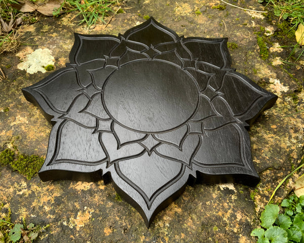 THE BLACK LOTUS - carved Tantric altar piece in solid walnut. Tantra Puja Buddhist Hindu Tantra