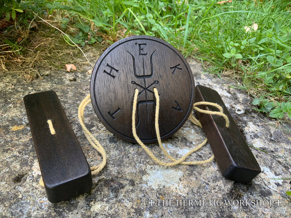 THE BLACK STROPHOLOS - Carved Iynx Wheel in Solid Ebonished Walnut (Hekate Spinning Wheel)