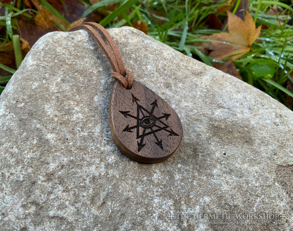 CHAOS ILLUMINATION // Carved Wooden Talismanic Pendant