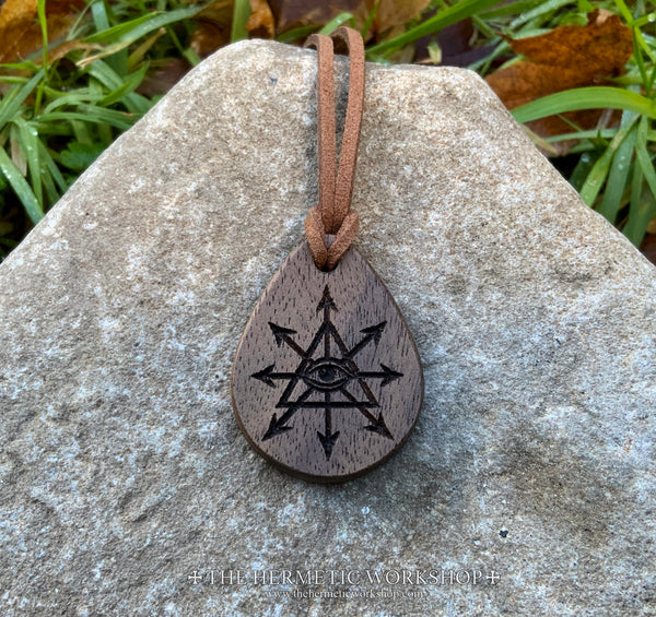 CHAOS ILLUMINATION // Carved Wooden Talismanic Pendant