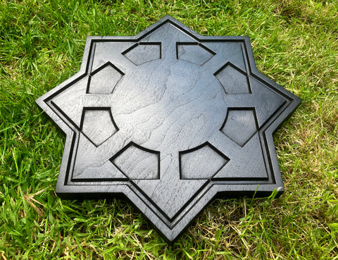 THE BLACK CHAOSPHERE - Large Carved Altar Tablet / Consecration Paten in solid walnut (Chaos Magic)