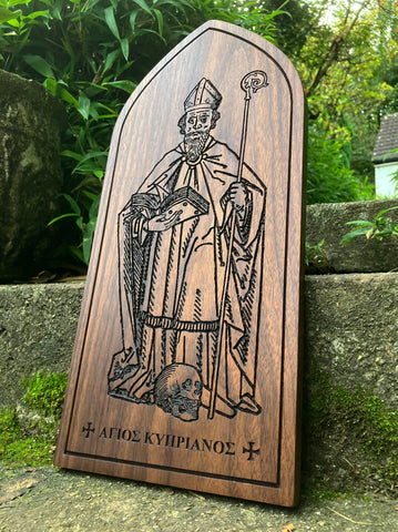 SAINT CYPRIAN OF ANTIOCH - Large carved Altar Ikon in solid walnut