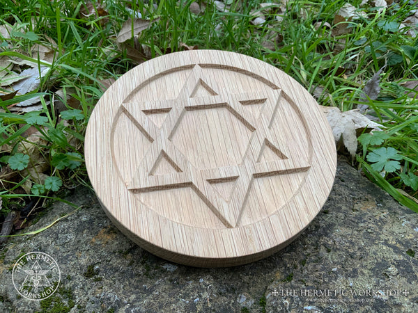GOLDEN DAWN ALTAR SET - Oak-carved Earth Pentacle and Triangle & Cross