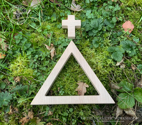 GOLDEN DAWN ALTAR SET - Oak-carved Earth Pentacle and Triangle & Cross