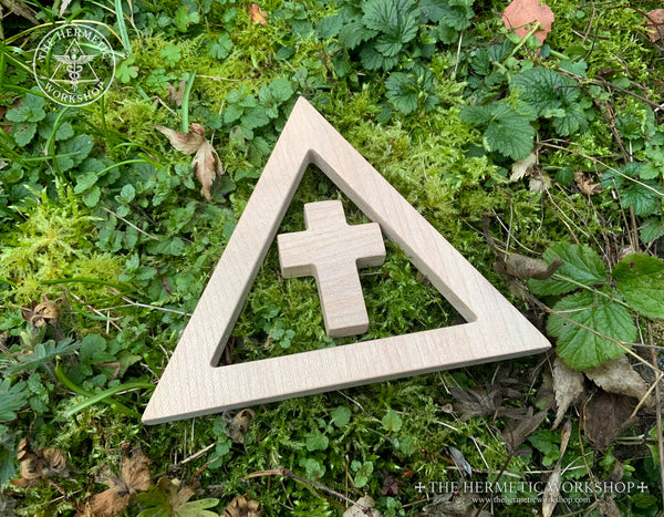 GOLDEN DAWN ALTAR SET - Oak-carved Earth Pentacle and Triangle & Cross