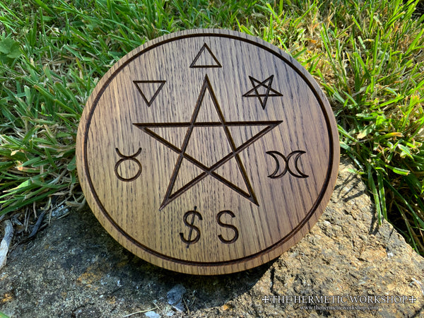 GARDNERIAN WICCA PENTACLE - Witchcraft Altar Pentacle Carved in Solid Oak