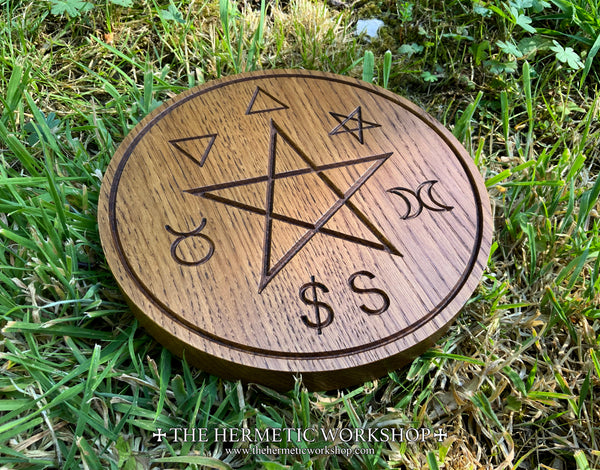 GARDNERIAN WICCA PENTACLE - Witchcraft Altar Pentacle Carved in Solid Oak