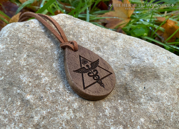 HERMETIC ILLUMINATION // Carved Wooden Talismanic Pendant