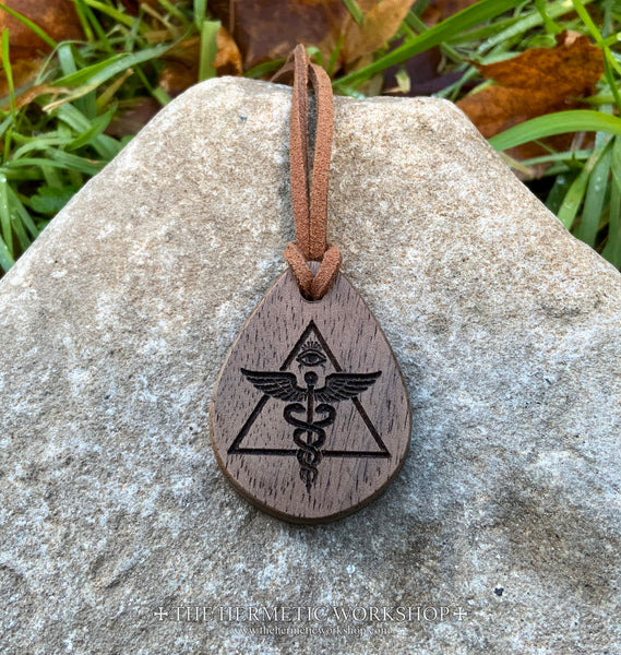 HERMETIC ILLUMINATION // Carved Wooden Talismanic Pendant