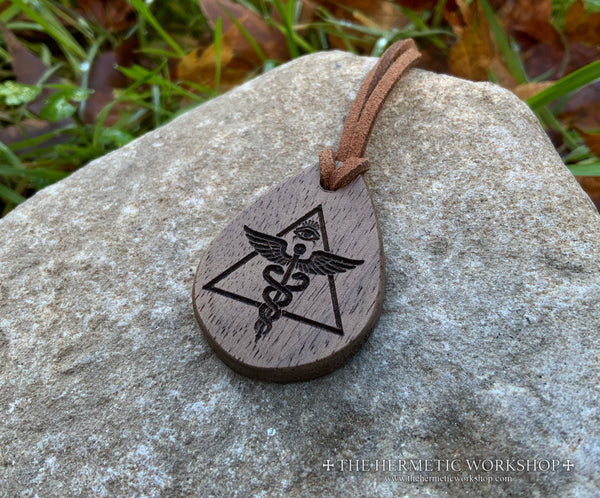 HERMETIC ILLUMINATION // Carved Wooden Talismanic Pendant
