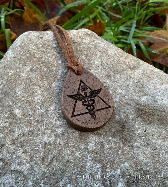 HERMETIC ILLUMINATION // Carved Wooden Talismanic Pendant