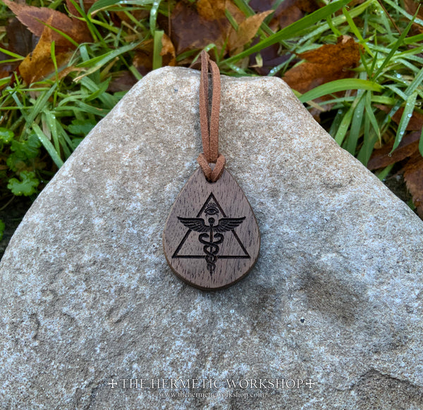 HERMETIC ILLUMINATION // Carved Wooden Talismanic Pendant