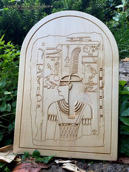 MAAT ALTAR STELE - Carved & Hand Painted Altar Stele / Tablet (Egyptian Goddess Ma'at)