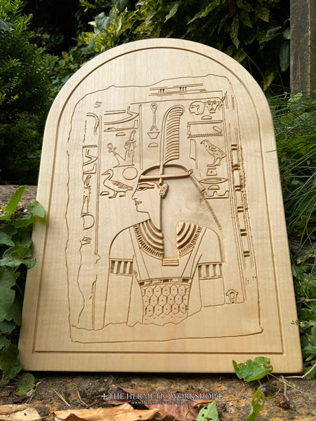 MAAT ALTAR STELE - Carved & Hand Painted Altar Stele / Tablet (Egyptian Goddess Ma'at)