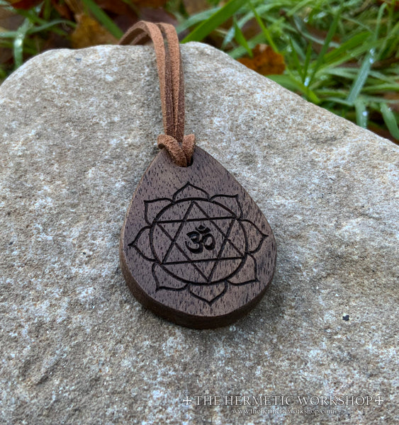 AUM LOTUS // Carved Wooden Talismanic Pendant