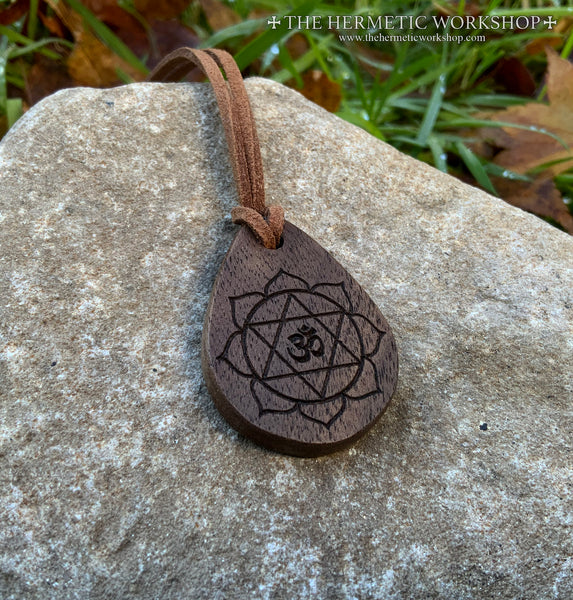 AUM LOTUS // Carved Wooden Talismanic Pendant