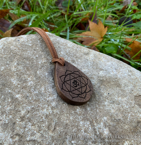 AUM LOTUS // Carved Wooden Talismanic Pendant