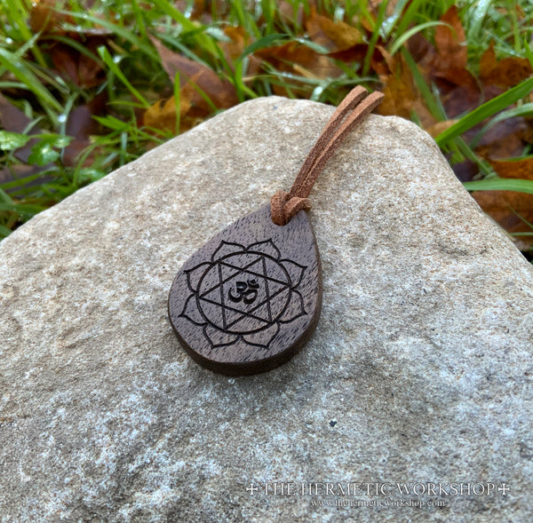 AUM LOTUS // Carved Wooden Talismanic Pendant