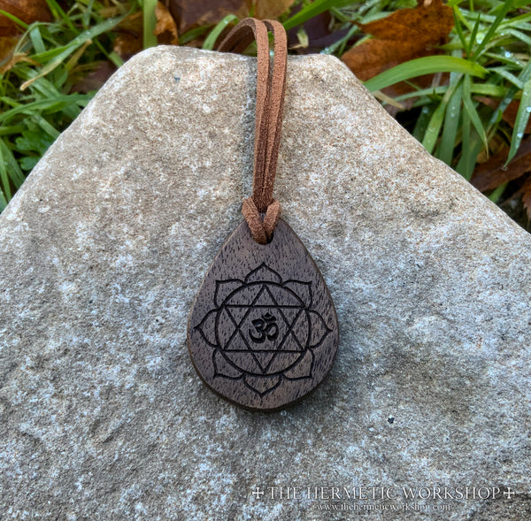 AUM LOTUS // Carved Wooden Talismanic Pendant