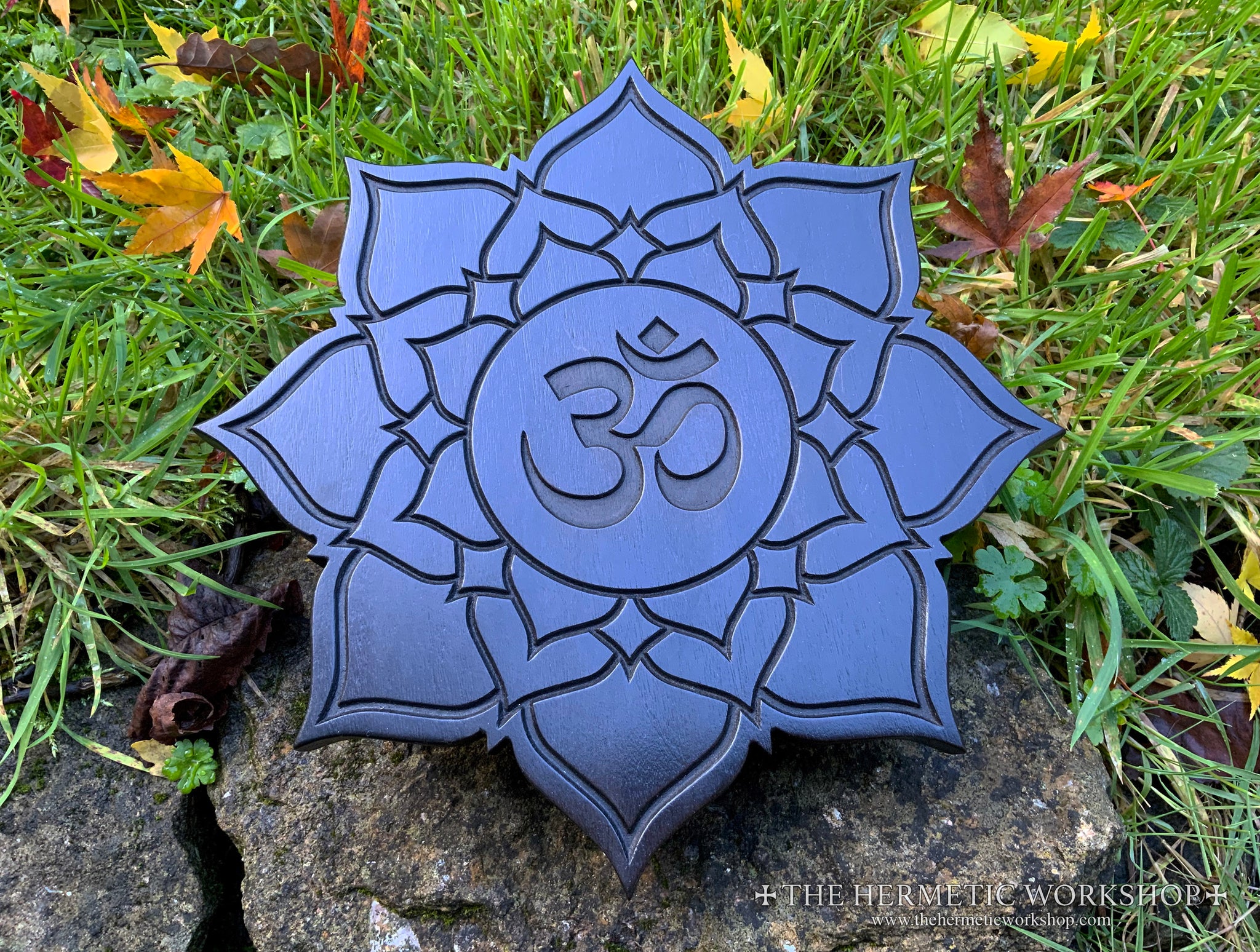 THE AUM LOTUS - Carved Tantric altar piece in Solid Walnut