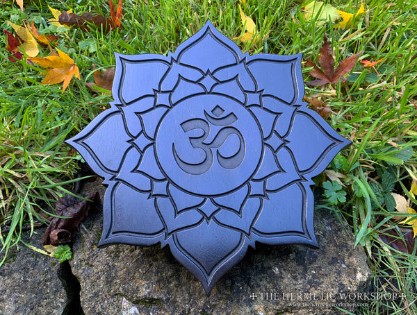 THE AUM LOTUS - Carved Tantric altar piece in Solid Walnut
