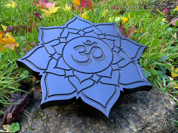 THE AUM LOTUS - Carved Tantric altar piece in Solid Walnut