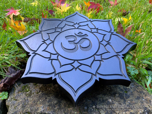 THE AUM LOTUS - Carved Tantric altar piece in Solid Walnut