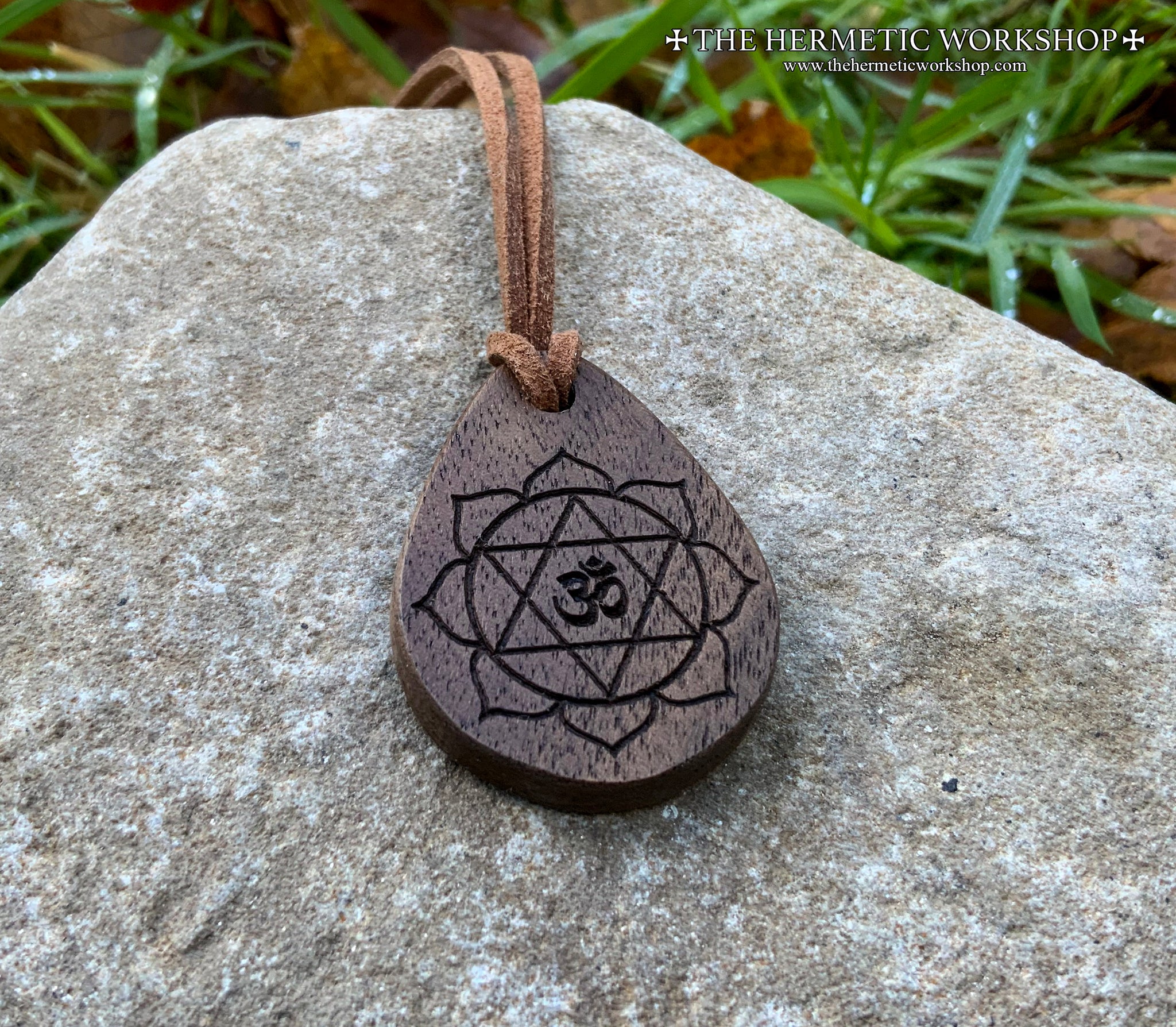 AUM LOTUS // Carved Wooden Talismanic Pendant