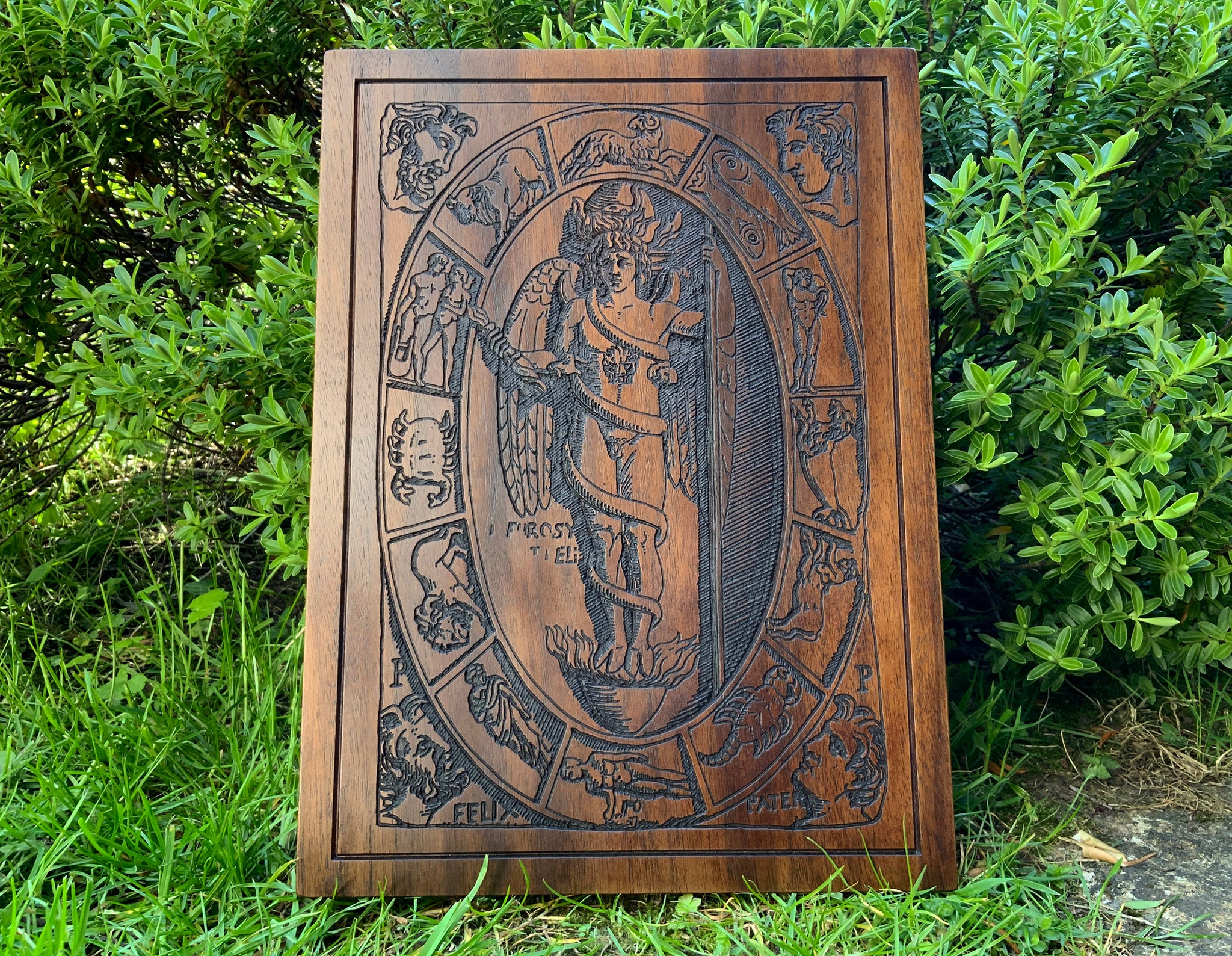 PHANES - Altar Ikon Carving in Solid Walnut. Orphic Deity. Pagan