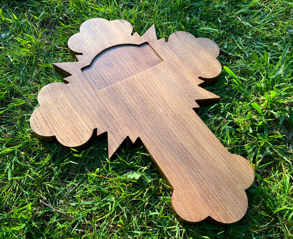 THE ROSE CROSS - Large carving in Solid Oak // Hanging Hermetic Rose Cross