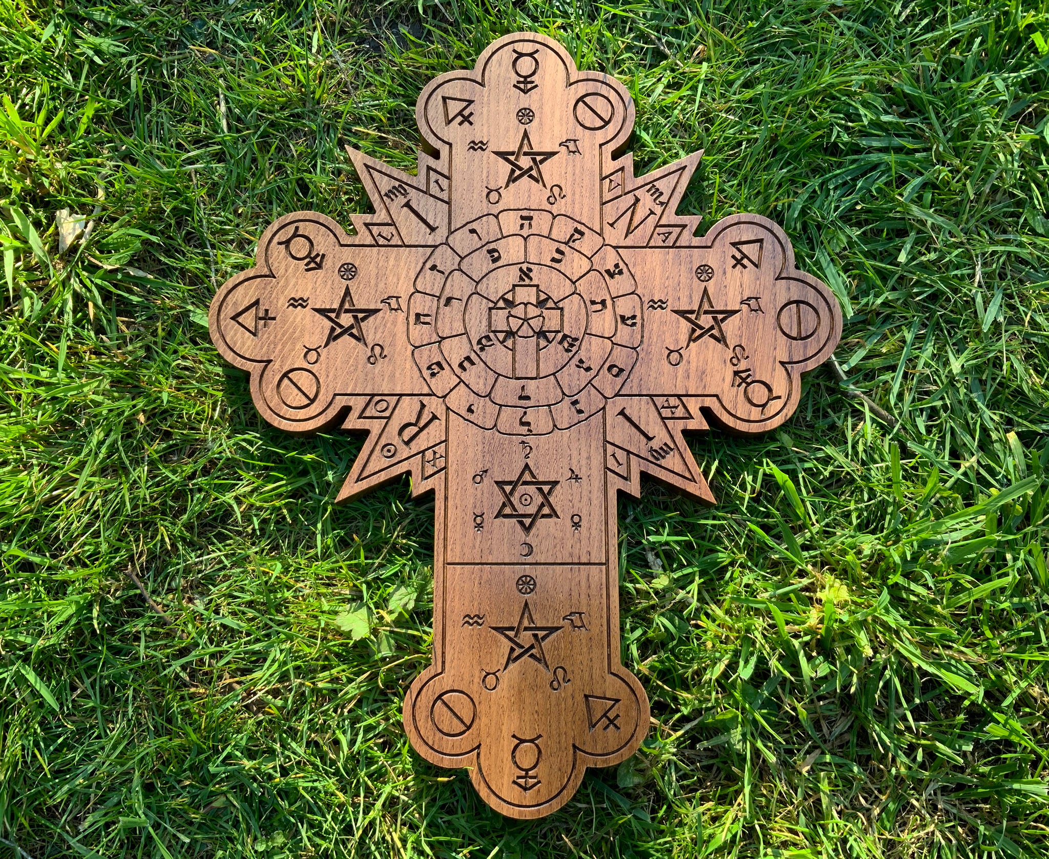 THE ROSE CROSS - Large carving in Solid Oak // Hanging Hermetic Rose Cross Golden Dawn Altar Tools Rosicrucian