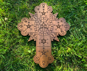 THE ROSE CROSS - Large carving in Solid Oak // Hanging Hermetic Rose Cross Golden Dawn Altar Tools Rosicrucian