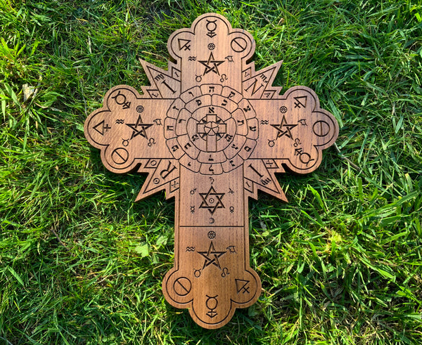 THE ROSE CROSS - Large carving in Solid Oak // Hanging Hermetic Rose Cross Golden Dawn Altar Tools Rosicrucian