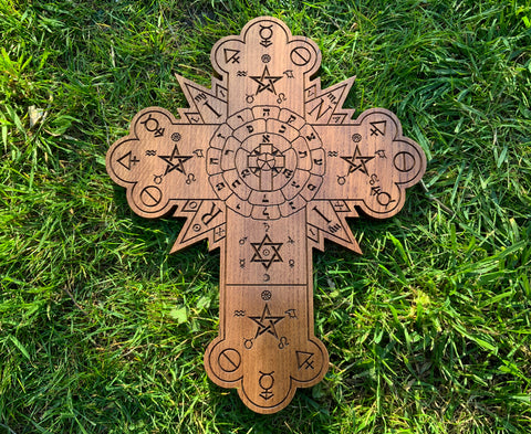 THE ROSE CROSS - Large carving in Solid Oak // Hanging Hermetic Rose Cross Golden Dawn Altar Tools Rosicrucian