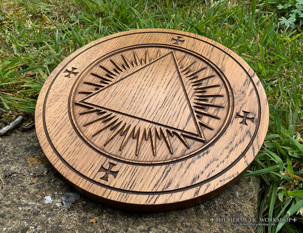 ROSICRUCIAN ALTAR PATEN - Carved in solid Oak