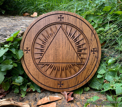 ROSICRUCIAN ALTAR PATEN - Carved in solid Oak