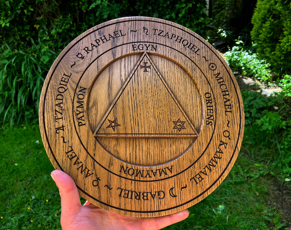 TRITHEMIUS' TABLE Of PRACTICE (Version 2 - English) - Oak Carved Scrying Table of Conjuration
