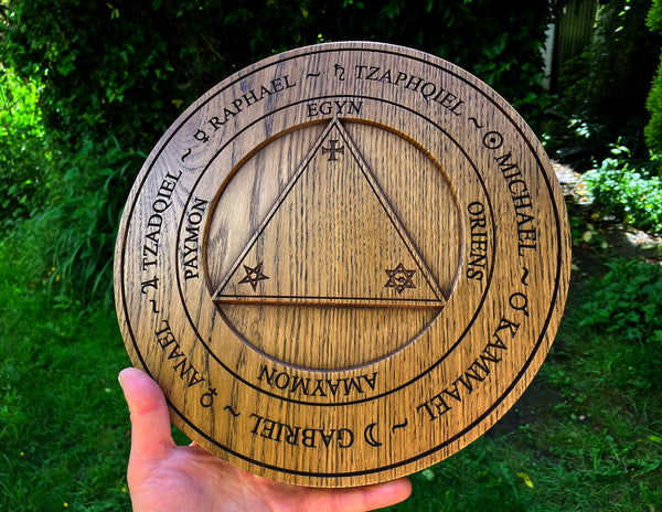 TRITHEMIUS' TABLE Of PRACTICE (Version 2 - English) - Oak Carved Scrying Table of Conjuration