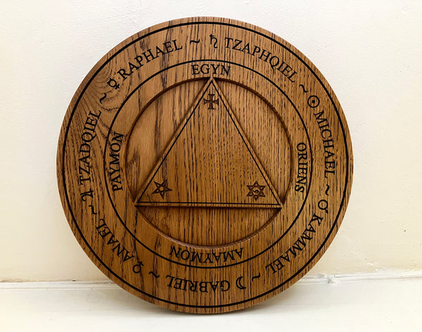 TRITHEMIUS' TABLE Of PRACTICE (Version 2 - English) - Oak Carved Scrying Table of Conjuration