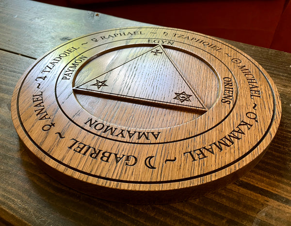 TRITHEMIUS' TABLE Of PRACTICE (Version 2 - English) - Oak Carved Scrying Table of Conjuration