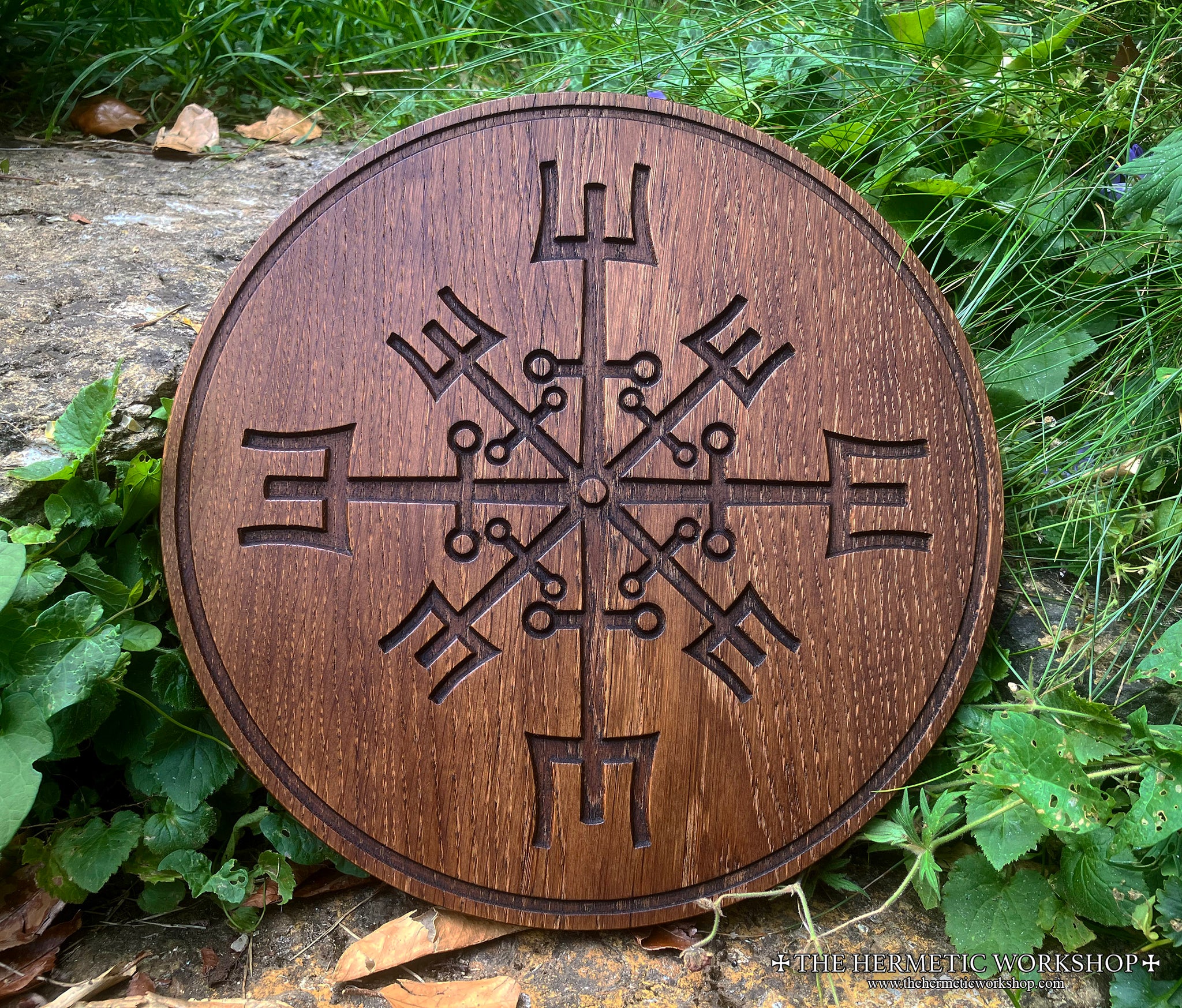 WHEEL OF HEKATE altar piece in solid oak (Jason Miller 'Protection & Reversal Magick)