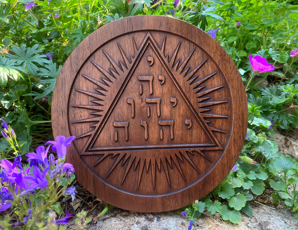 TETRAGRAMMATON - YHWH Tetractys - Carved Altar / Temple Plaque in Solid Walnut